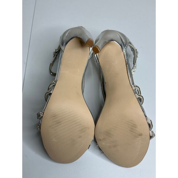 Steve Madden Silver Rhinestone Fiffi Strappy Stiletto Heels Party Cocktail 6 - Picture 5 of 6